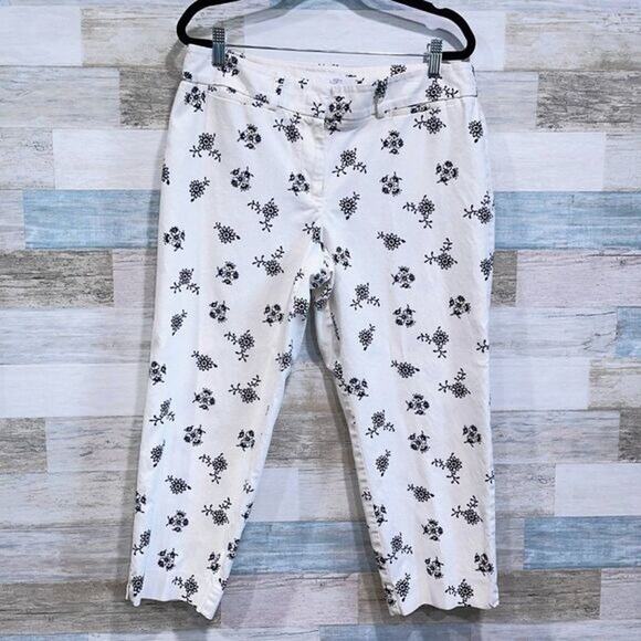 LOFT Marisa Fit Ankle Crop Riviera Pants White Floral Cotton Stretch Womens 10P - Picture 1 of 7